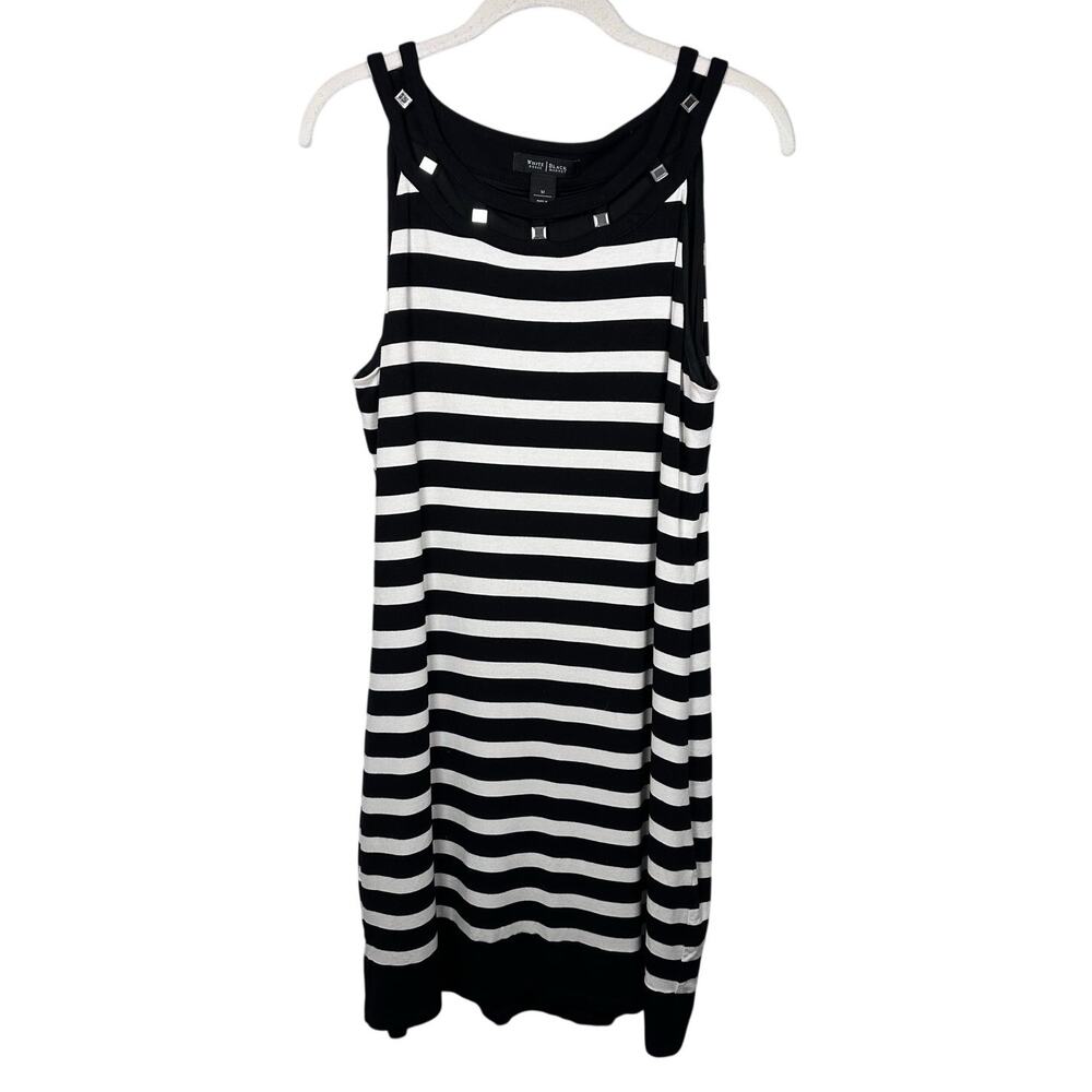 White House Black Market Striped Sleeveless Studded Sheath Dress Womens Medium